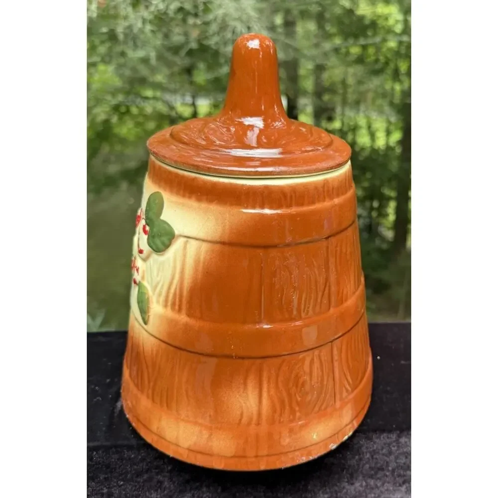 Vintage McCoy Pottery Butter Churn Dogwood Floral Cookie Jar c 1940s Made in USA